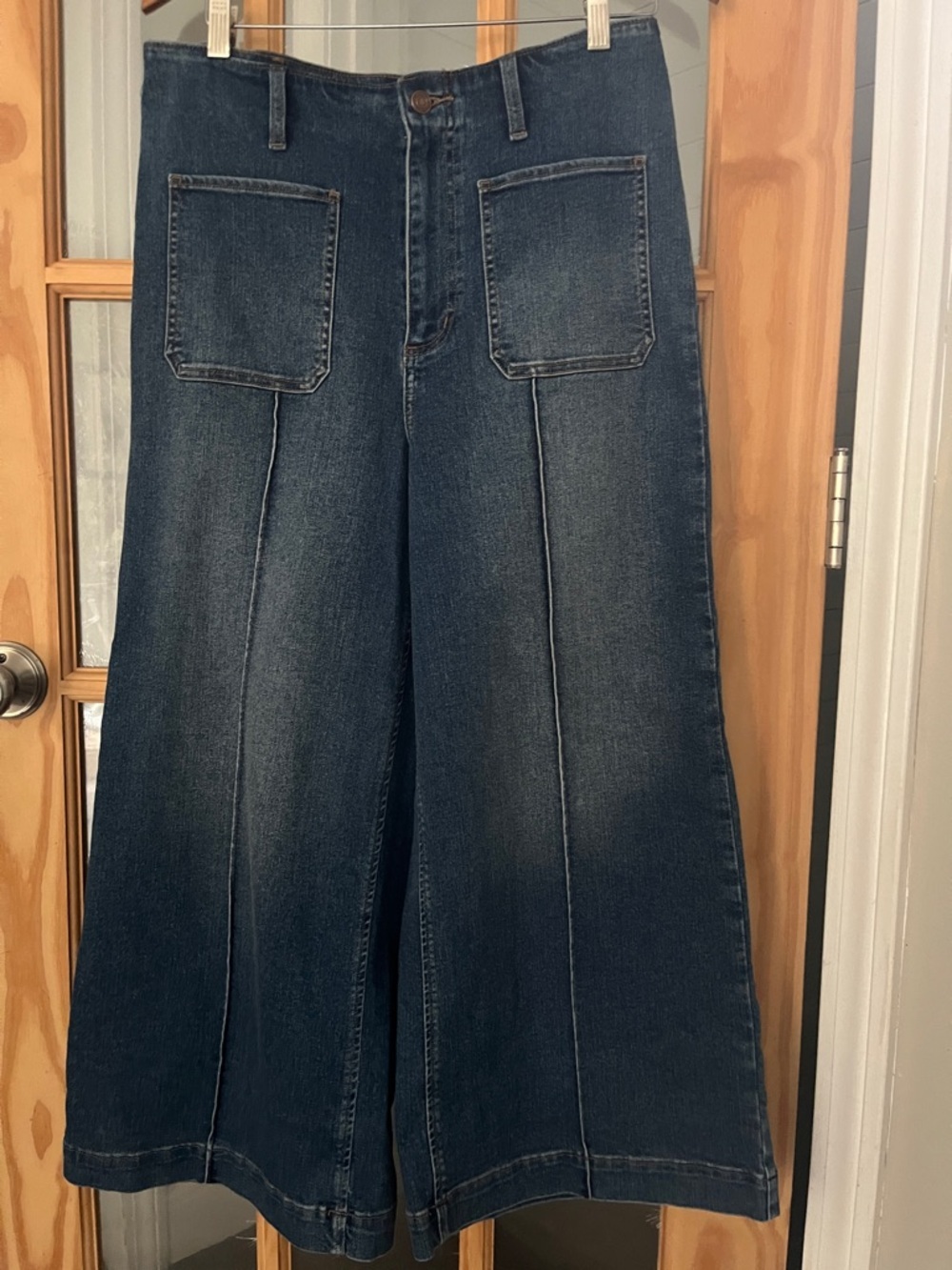 NWT Land’s End High Waisted Patch Pocket Wide Leg Jeans Size 12 dark wash